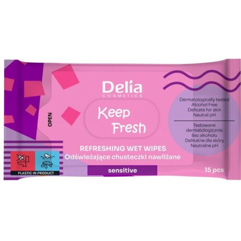 DELIA Keep Fresh Odświeżajace Chusteczki nawilżane - Sensitive 1op, 15szt