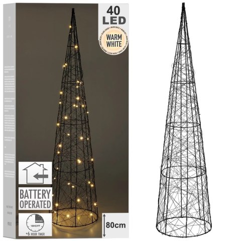 Choinka świecąca stożek czarna 40 LED 80 cm