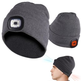 Czapka z latarką beanie szara